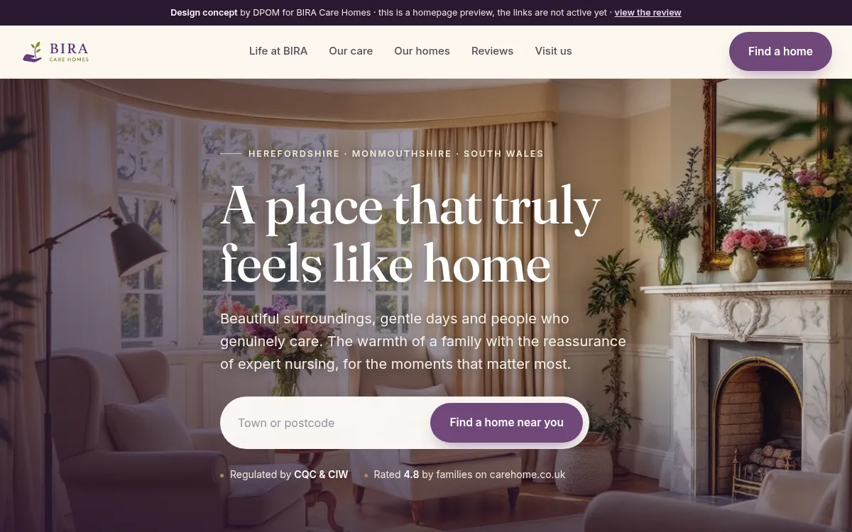 BIRA Care Homes website design