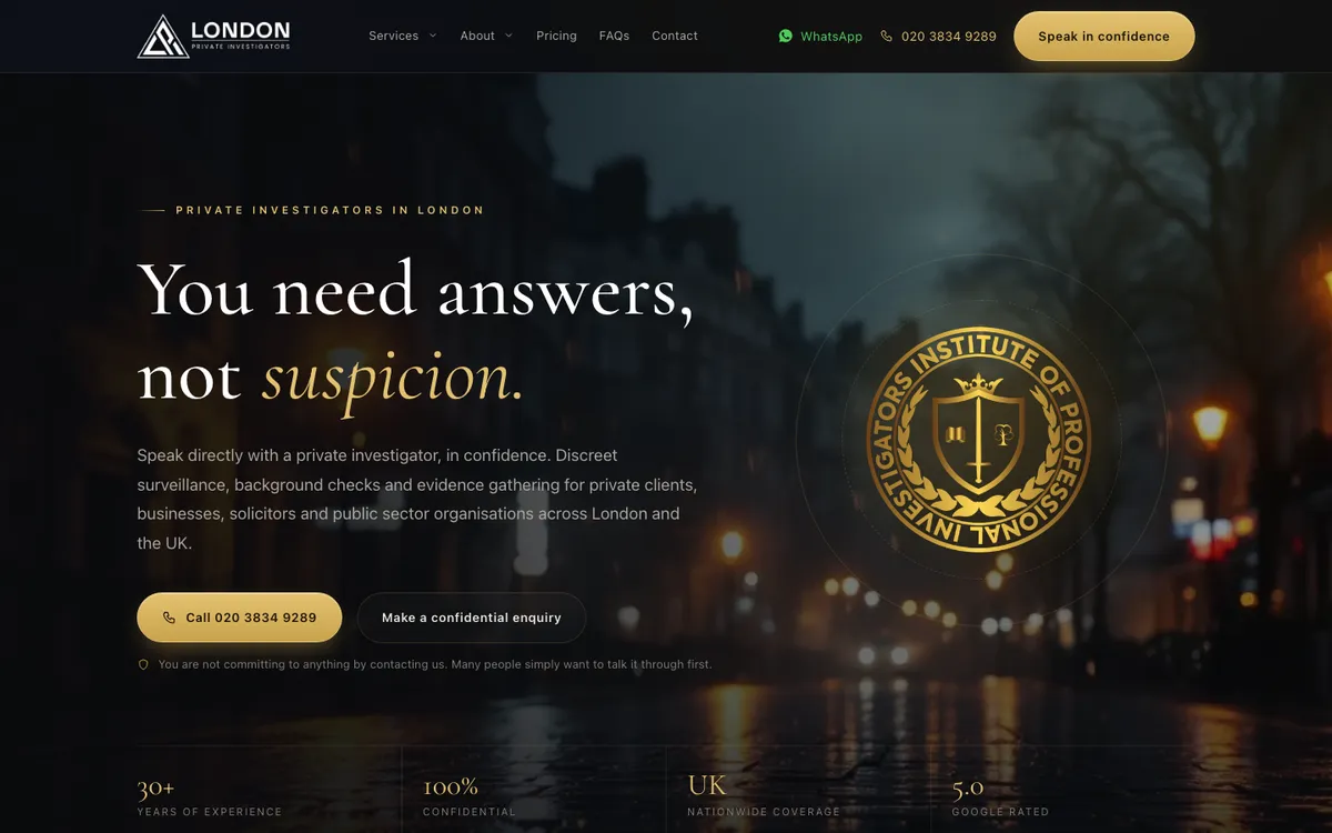 London Private Investigators website design