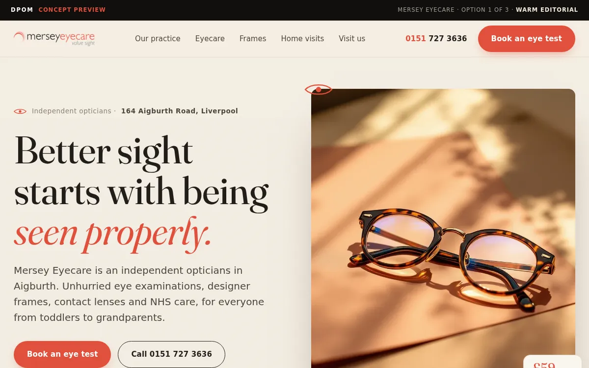 Mersey Eyecare website design