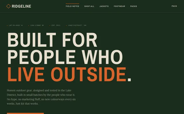 Ridgeline Outfitters website design