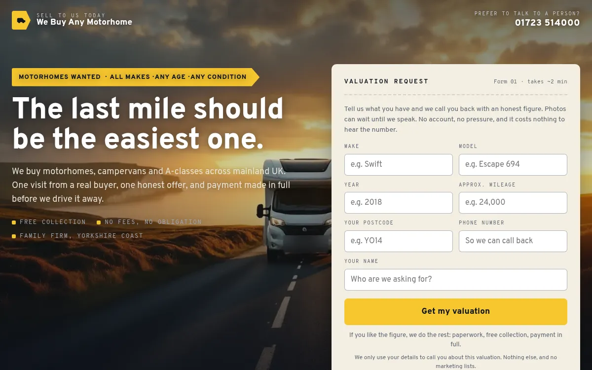 We Buy Any Motorhome website design